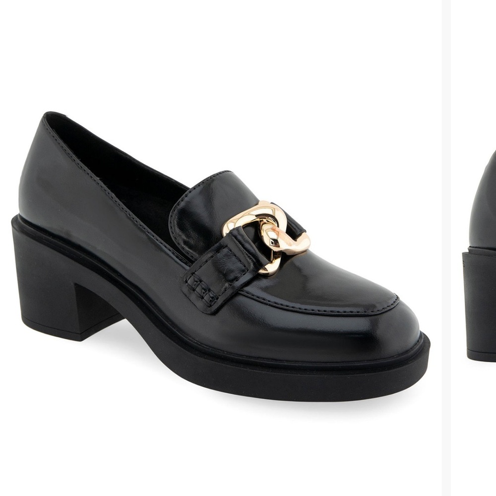 Women's Black Loafers with Gold Accent